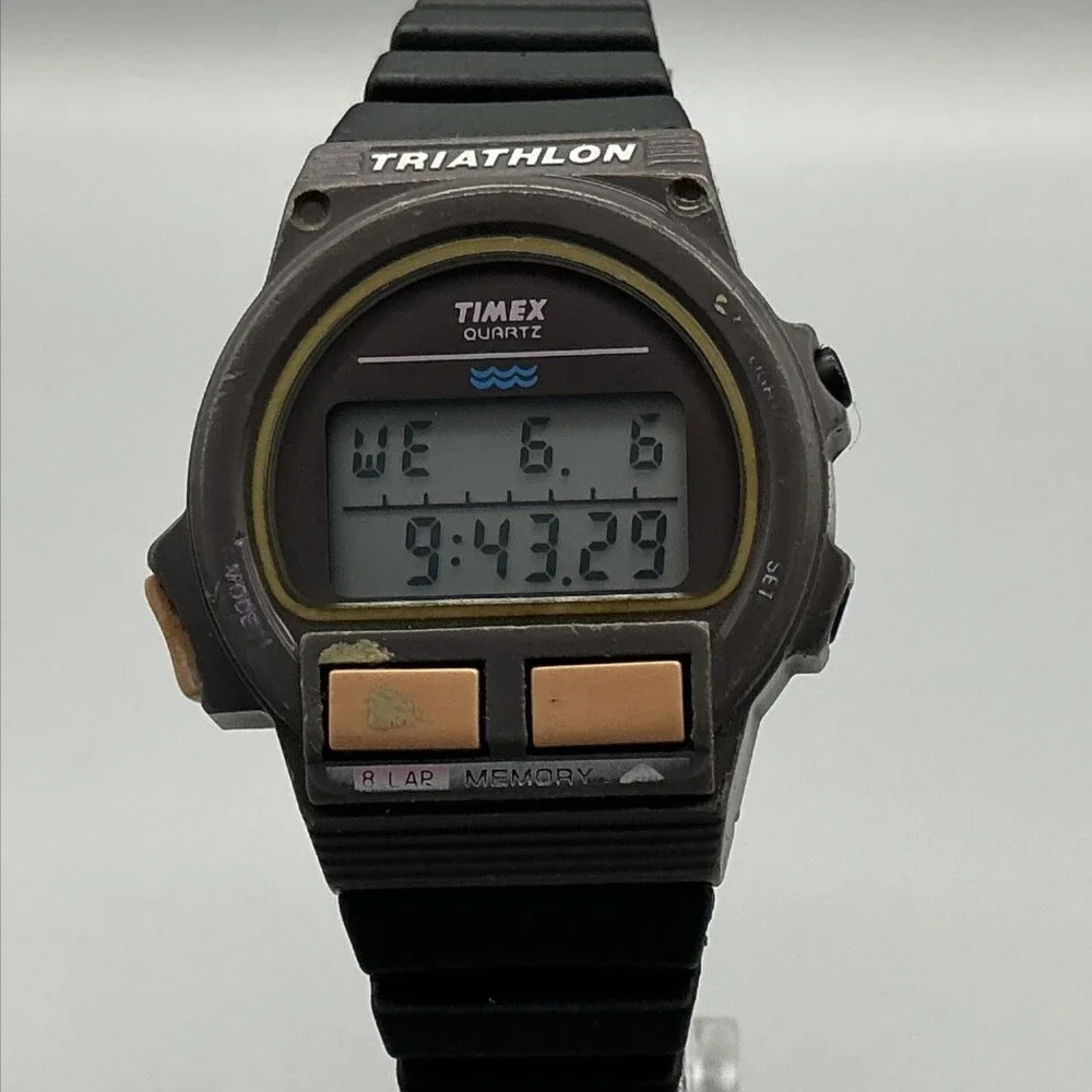Vtg Timex Triathlon 8 Lap Memory Women Watch 30mm BROKEN BACKLIGHT New Battery